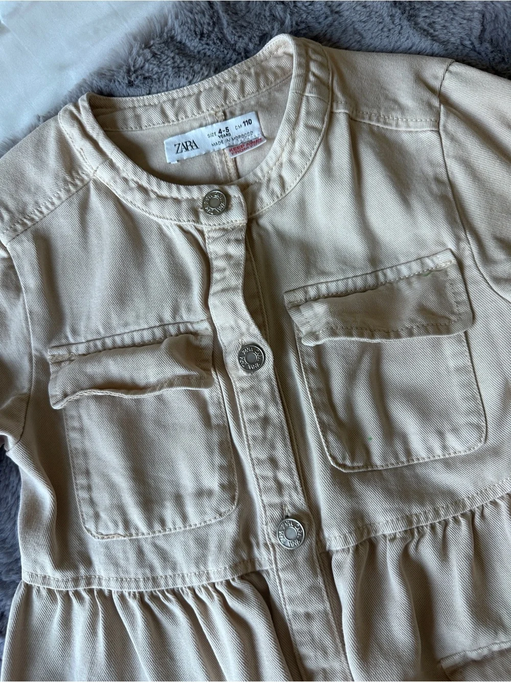Zara Beige Button-Front Pocketed Kids Dress